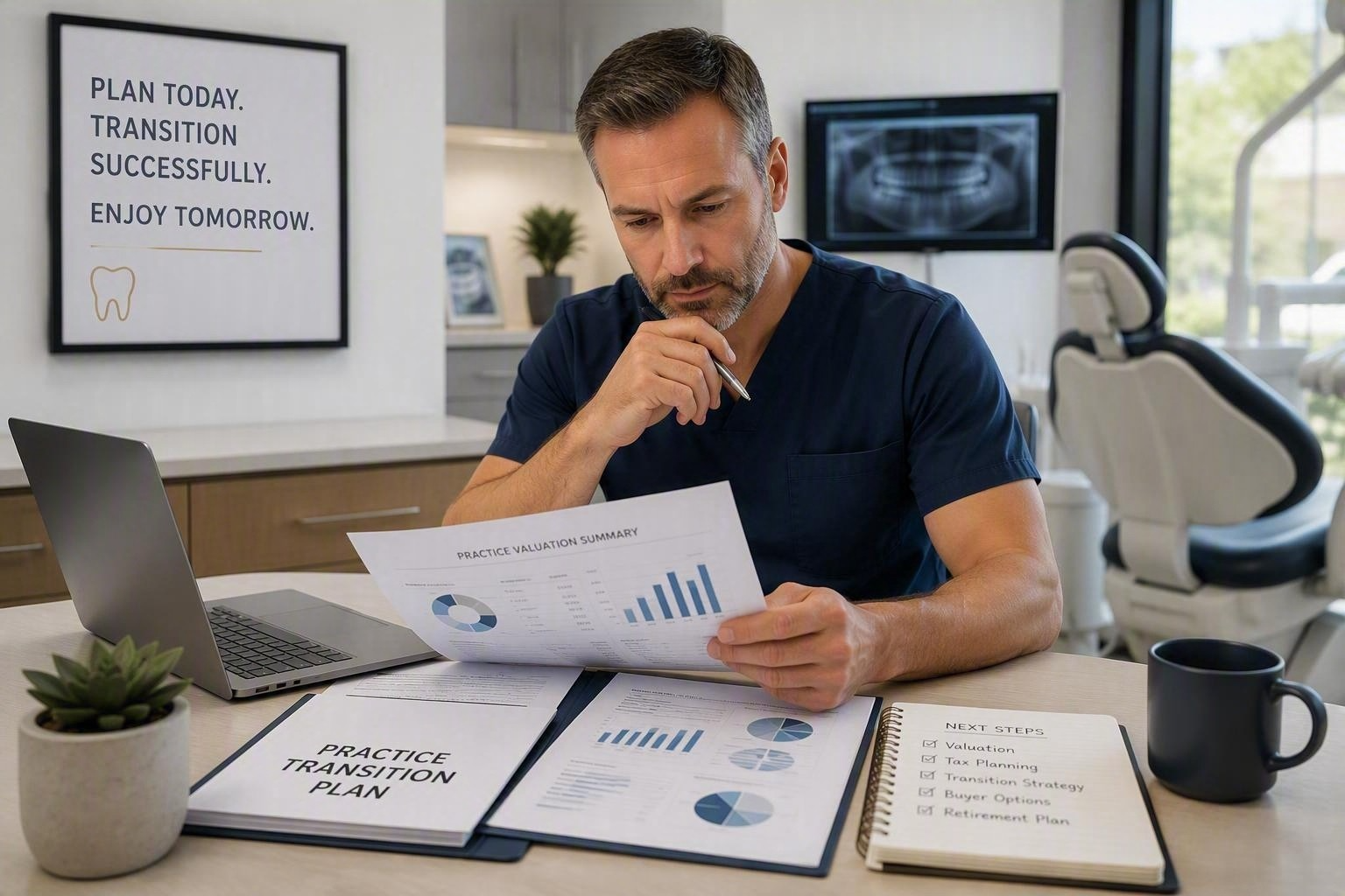 Dentist Owner Reviewing Financial Statements