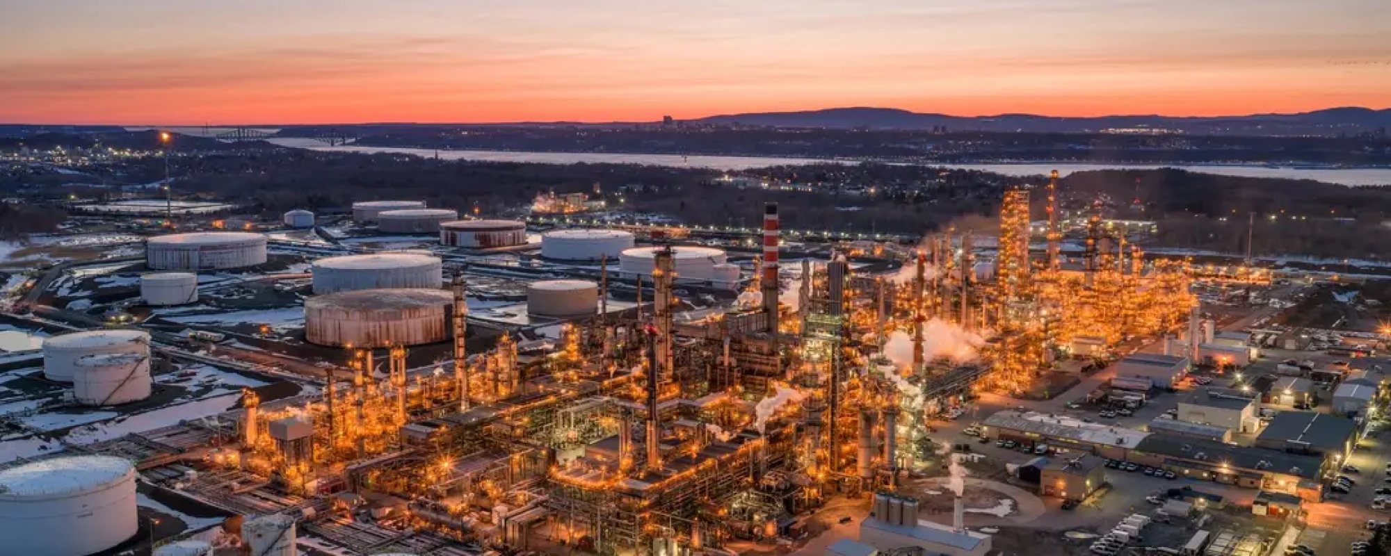 Aerial View of an Oil refinery and chemical plant in large industrial area