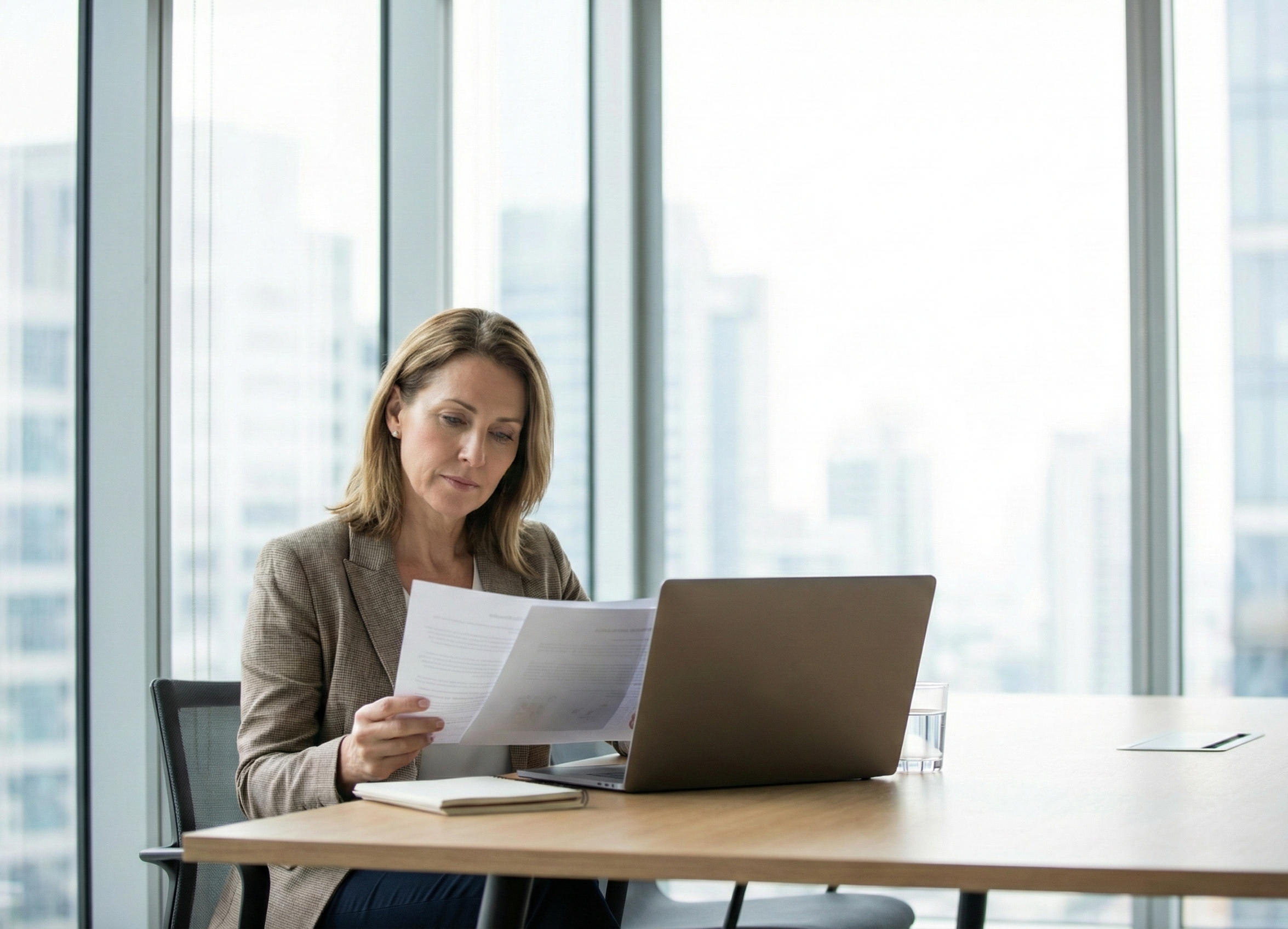 Senior executive walking through a modern office building